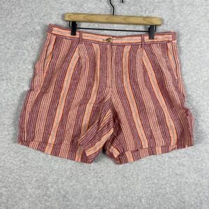 J.Jill Linen Pleated Shorts Womens Size 14 Striped Coastal Resort Boho